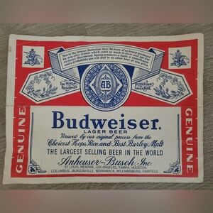 Vintage 1980s Look Budweiser Lager Beer Label Logo Sticker